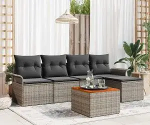 Set de canapea de grădină cu perne gri din ratan Acacia