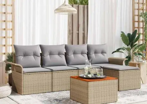 Set de canapea pentru grădină , 6 piese cu perne, bej, ratan sintetic, acacia - 1/5