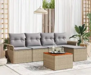 vidaXL Set de canapea pentru grădină , 6 piese cu perne, bej, ratan sintetic, acacia