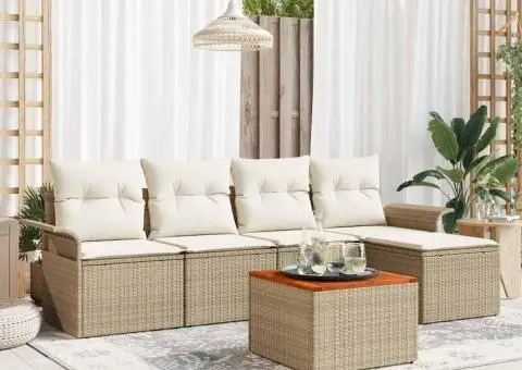 Set de Canapea de Grădină 6 Piese cu Perne Bej Ratan Polimeric Acacia - 1/5