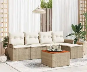 vidaXL Set de Canapea de Grădină 6 Piese cu Perne Bej Ratan Polimeric Acacia