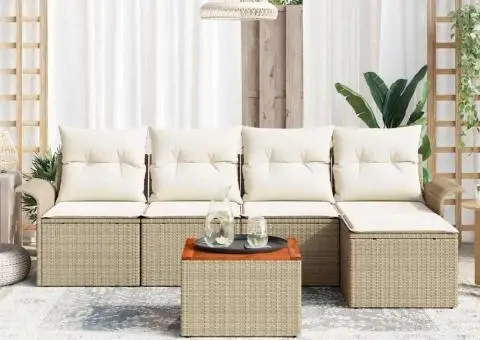 Set de Canapea de Grădină 6 Piese cu Perne Bej Ratan Polimeric Acacia - 3/5