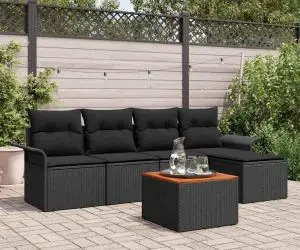 vidaXL Set de canapele pentru grădină 6 piese cu perne Negru Poli Rattan Acacia