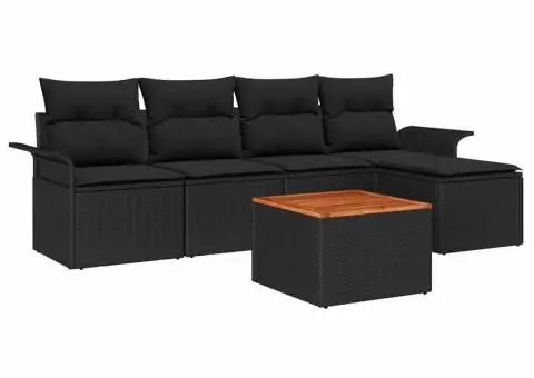 Set de canapele pentru grădină 6 piese cu perne Negru Poli Rattan Acacia - 2/5
