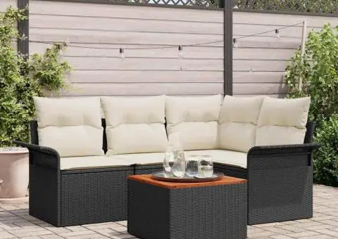 Set de canapele grădină cu perne, Negru, Poliratan, Acacia - 1/5