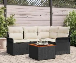 vidaXL Set de canapele grădină cu perne, Negru, Poliratan, Acacia