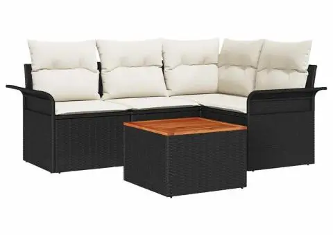 Set de canapele grădină cu perne, Negru, Poliratan, Acacia - 2/5