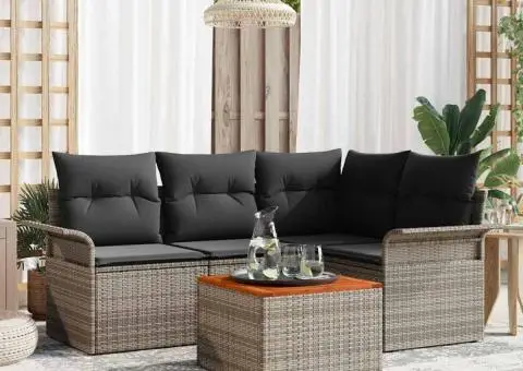 Set canapea grădină cu 5 piese și perne gri poliratan - 1/5