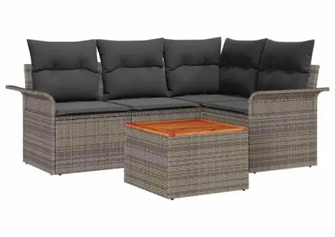 Set canapea grădină cu 5 piese și perne gri poliratan - 2/5