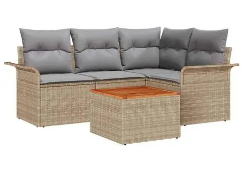 Set de canapele de grădină cu 5 piese și perne bej din poliratan și acacia - 2/5