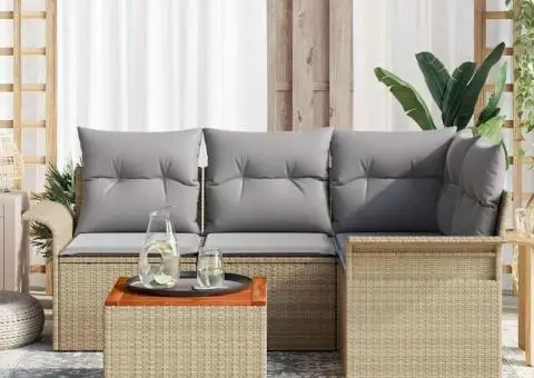 Set de canapele de grădină cu 5 piese și perne bej din poliratan și acacia - 3/5