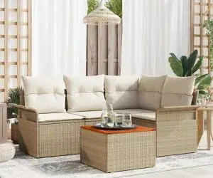 vidaXL Set de canapea de grădină cu perne Bej Poliratan Acacia