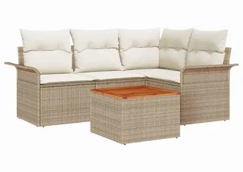 Set de canapea de grădină cu perne Bej Poliratan Acacia - 2/5