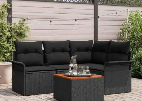 Set Canapea Grădină cu Pernă Neagră din Poliratan Acacia - 1/5