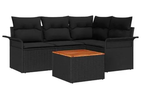 Set Canapea Grădină cu Pernă Neagră din Poliratan Acacia - 2/5