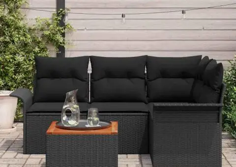 Set Canapea Grădină cu Pernă Neagră din Poliratan Acacia - 3/5