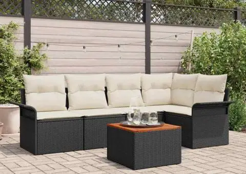 Set canapea grădină cu perne negre din poliratan Acacia - 1/5