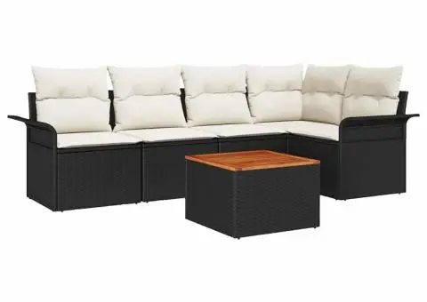 Set canapea grădină cu perne negre din poliratan Acacia - 2/5