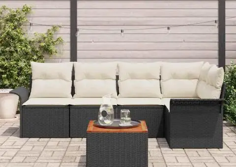 Set canapea grădină cu perne negre din poliratan Acacia - 3/5