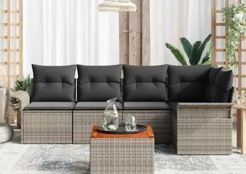 Set de canapea de grădină cu perne Gri din poliratan - 3/5