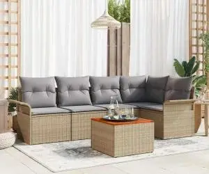 vidaXL Set de 6 Canapele Grădină cu Perne Bej Poliratan Acacia