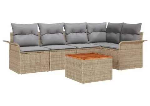 Set de 6 Canapele Grădină cu Perne Bej Poliratan Acacia - 2/5