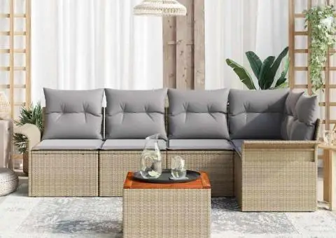 Set de 6 Canapele Grădină cu Perne Bej Poliratan Acacia - 3/5