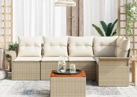 Set de Canapea de Grădină de 6 Piese cu Perne Bej Poliratan Acacia - 3/5