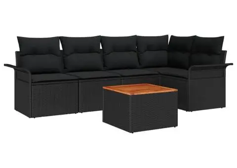 Set canapea grădină cu perne negre din poliratan și acacia - 2/5