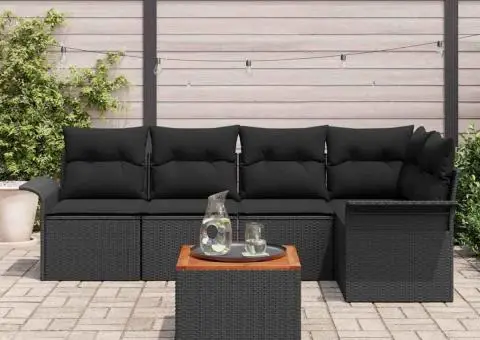 Set canapea grădină cu perne negre din poliratan și acacia - 3/5