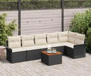 vidaXL Set de Canapea de Grădină cu Perne Negre din Poli Ratan Acacia