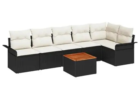 Set de Canapea de Grădină cu Perne Negre din Poli Ratan Acacia - 2/5