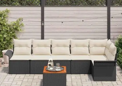 Set de Canapea de Grădină cu Perne Negre din Poli Ratan Acacia - 3/5