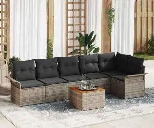 Set de Sofa de Grădină cu 7 Piese Gri Poliratan Acacia