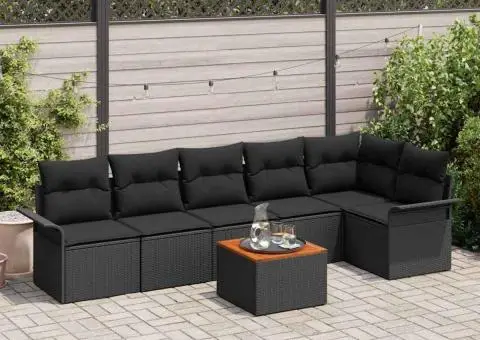 Set de canapea de grădină cu perne, Negru, Ratan sintetic, Acacia - 1/5