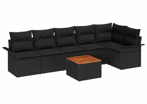 Set de canapea de grădină cu perne, Negru, Ratan sintetic, Acacia - 2/5