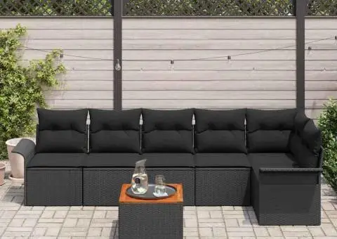 Set de canapea de grădină cu perne, Negru, Ratan sintetic, Acacia - 3/5