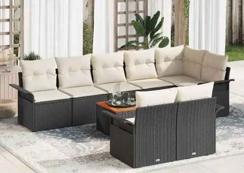 Set 9 piese canapea grădină cu perne negre din ratan polimerizat Acacia - 1/5