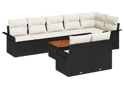 Set 9 piese canapea grădină cu perne negre din ratan polimerizat Acacia - 2/5