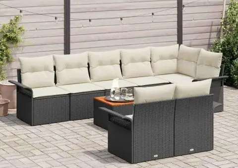 Set 9 piese canapea grădină cu perne negre din ratan polimerizat Acacia - 3/5