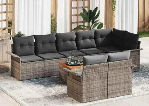 Set de 9 piese de canapea de grădină cu perne gri poliratan acacia - 1/5