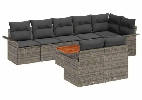 Set de 9 piese de canapea de grădină cu perne gri poliratan acacia - 2/5