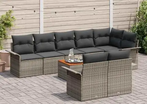 Set de 9 piese de canapea de grădină cu perne gri poliratan acacia - 3/5