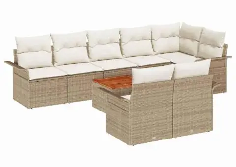 Set de canapea pentru grădină cu 9 piese și perne bej din rattan poli - 2/5