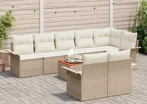 Set de canapea pentru grădină cu 9 piese și perne bej din rattan poli - 3/5