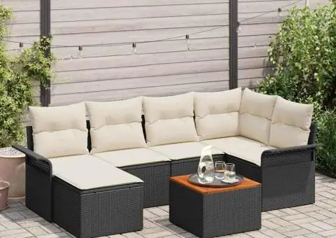 Set canapele de grădină cu perne Negru Poliratăn Acacia - 1/5