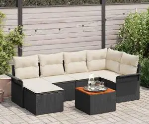 Set canapele de grădină cu perne Negru Poliratăn Acacia