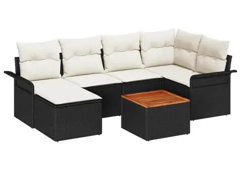 Set canapele de grădină cu perne Negru Poliratăn Acacia - 2/5