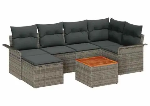 Set de canapele pentru grădină cu perne gri din poliratan și acacia - 2/5