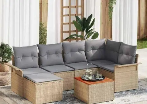 Set de 7 Piese pentru Gradina cu Pernute Bej Ratan Acacia - 1/5